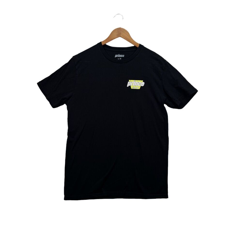 PRINCE Men’s Sport T Shirt Black & Yellow Wimbledon Since 1970 Tennis Sz L